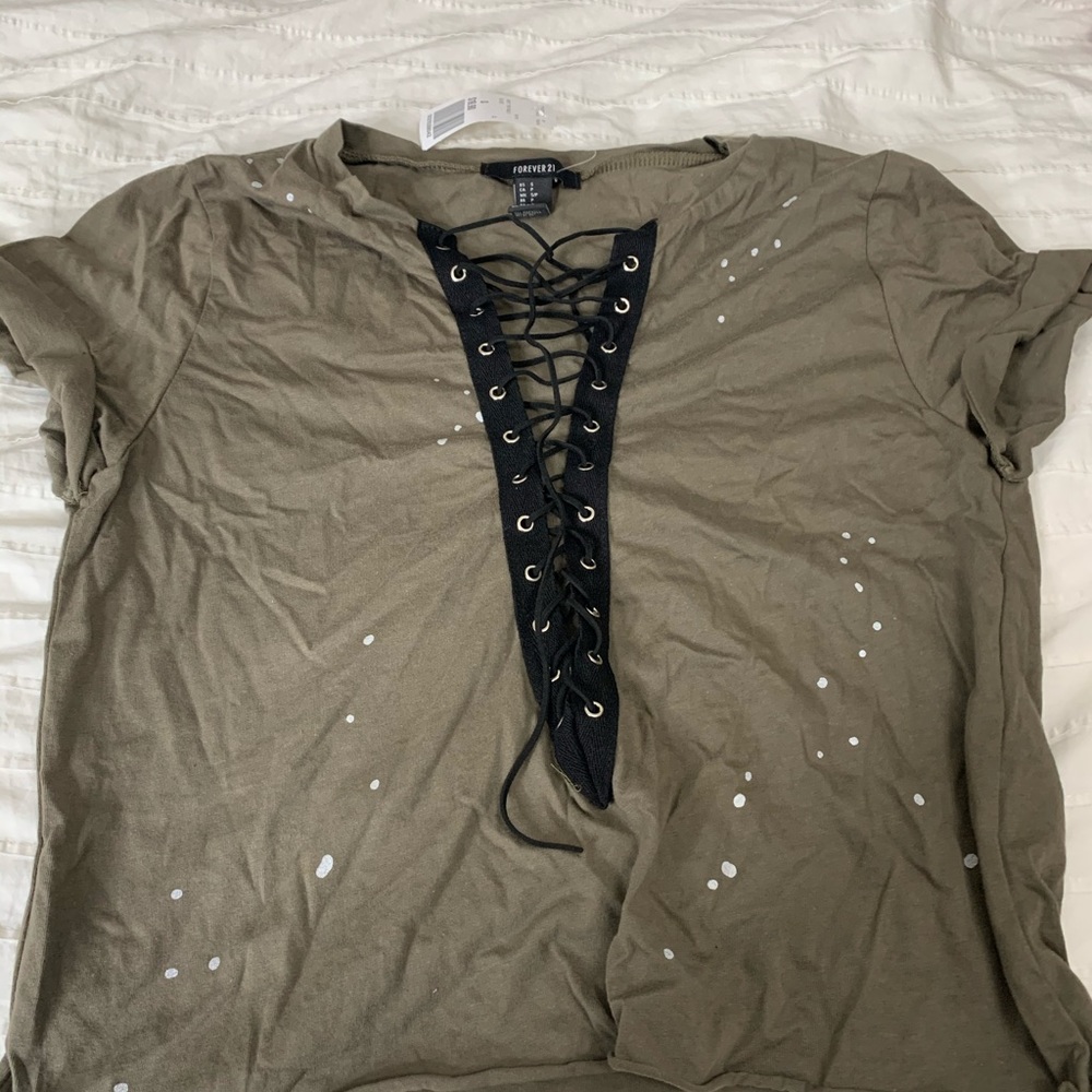 Olive green lace up top